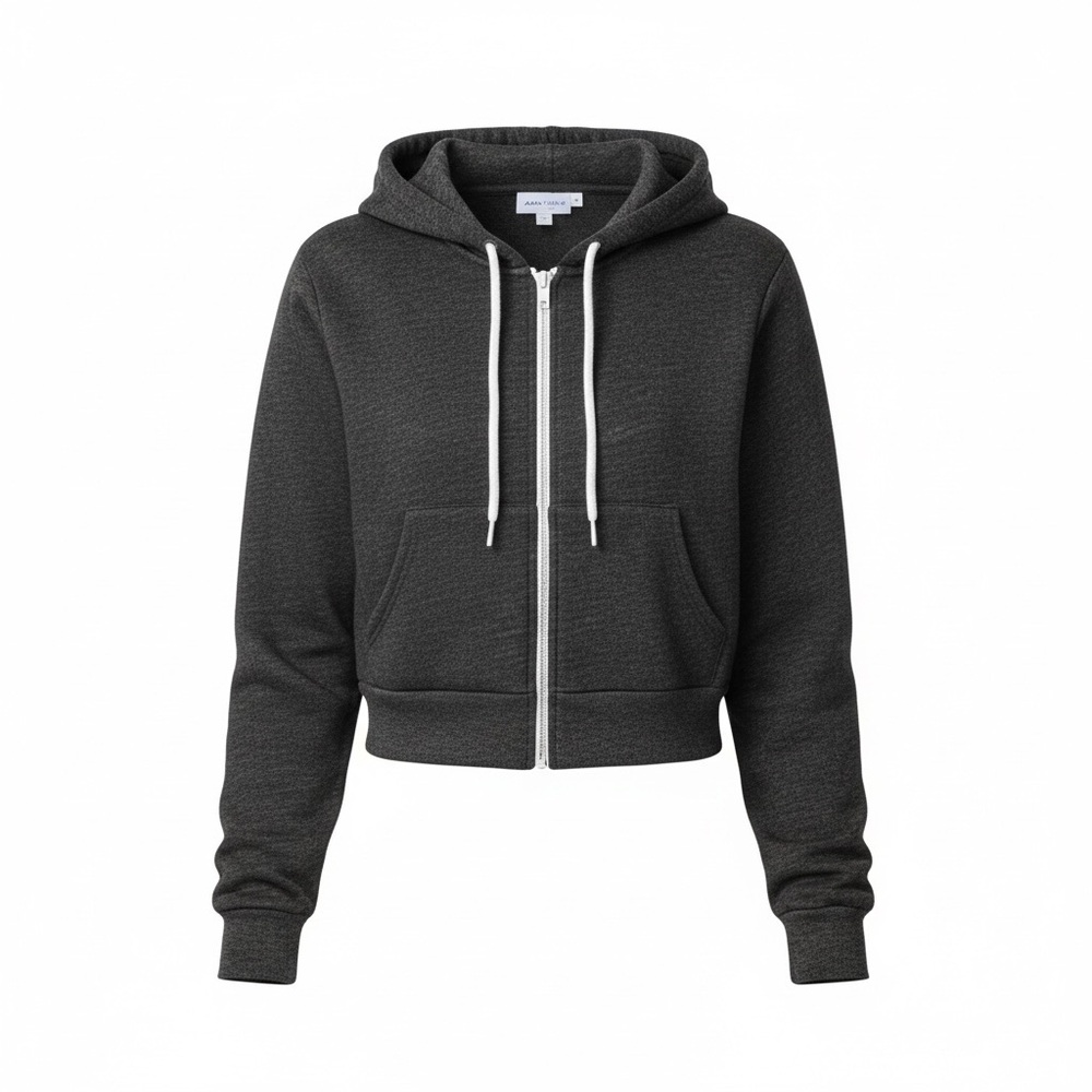 American Apparel Grey Cropped Zip Hoodie XXS